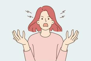 Furious woman screaming due to uncontrollable aggression and panic attack caused by psychological illness. Girl screaming loudly and waving hands during quarrel based on gender discrimination vector