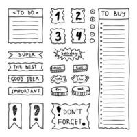 Bullet journal doodle set. Hand drawn elements, stickers, planner labels. Sketch scribble style. Vector illustration for diary, planner, notebook