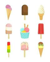 Vector set of colorful summer ice cream illustrations in flat style.