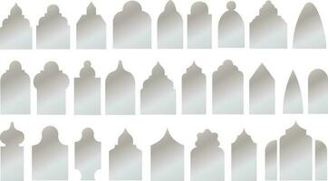 silver Islamic door and window silhouette, Arabic arch and frames vector set