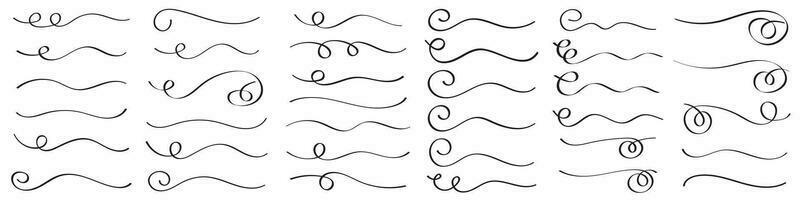 Hand drawn collection of curly swishes, swashes, swoops. Calligraphy swirl. Highlight text elements. Vector illustration.