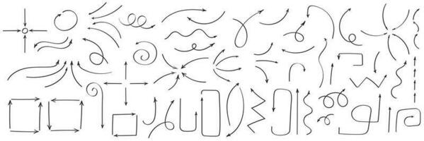 Curved arrows. Set of vector hand drawn arrows. Collection of pointers.