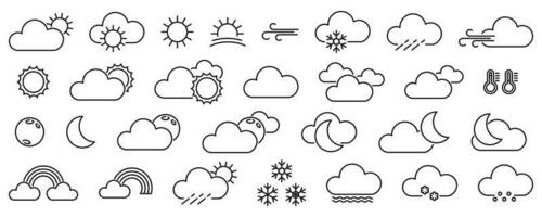 clima pronóstico, contorno web icono colocar, vector línea íconos recopilación. expandido ataque.