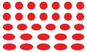 Set of red starburst, sunburst badges. Design elements - best for sale sticker, price tag, quality mark. Flat vector illustration isolated on white background.