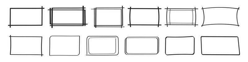 Set of hand drawn rectangle. Text box and frames. Vector illustration.