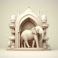 elephant with mosque design white color photo