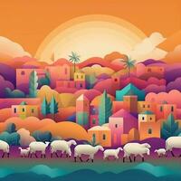 happy Eid Al Adha theme with sheep colorful photo