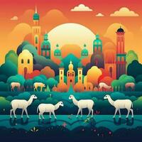 Eid Al Adha with sheep colorful background design photo