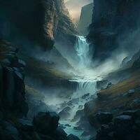 waterfall in the mountain illustration photo