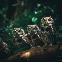 owl group on a branch design illustration photo