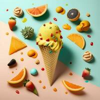 ice cream with mix fruits background photo