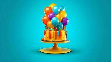 colorful balloon with birthday cake 3d design background photo