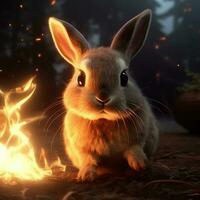 rabbit with fire realistic illustration photo