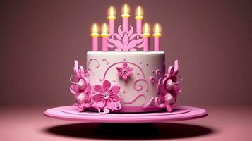 pink birthday cake decoration 3d design photo