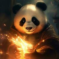 panda with fire illustration design photo