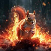 sitting squirrel fire illustration design photo