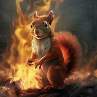 realistic squirrel with fire illustration photo