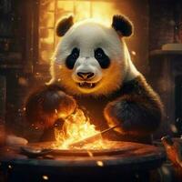 panda with fire template illustration photo