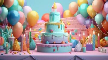 cumpleaños pastel modelo 3d diseño vistoso foto