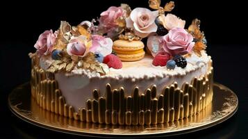 lujo cumpleaños pastel 3d diseño en negro antecedentes foto