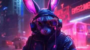 bunny with cyberpunk realistic illustration photo