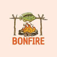 illustration of fish grilled over a bonfire vector