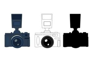 Photo camera in different types of outline, silhouette vector