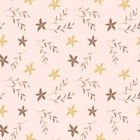 Seamless pattern, small flowers and scattered leaves. Floral rustic background, print, textile, wallpaper, vector