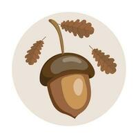 Acorn and autumn oak leaves on a beige background. Pastel colors. Print, background, postcard, vector