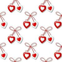 Seamless pattern, Martisor, red and white symbol of spring. Traditional spring holiday in Romania and Moldova. March 1. Background, vector