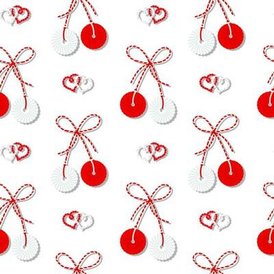 Seamless pattern, Martisor, red and white symbol of spring. Traditional spring holiday in Romania and Moldova. March 1. Background, vector