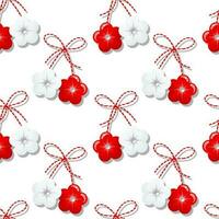 Seamless pattern, Martisor, red and white symbol of spring. Traditional spring holiday in Romania and Moldova. March 1. Background, vector