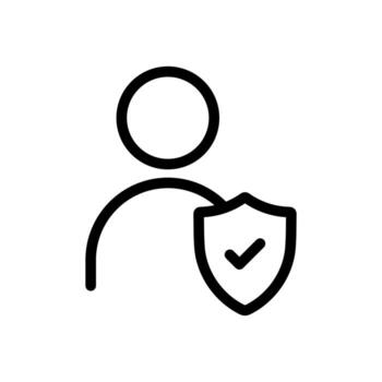 User shield, user privacy control, verified user, account verification, protection concept icon in line style design isolated on white background. Editable stroke. vector