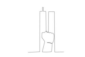 A hand forms a fist on the WTC tower vector