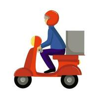 Courier on a scooter, delivery. Food delivery. Transportation. Business, work courier.  Vector illustration, background isolated.