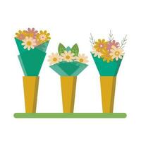 A set of bouquets in vases. vector