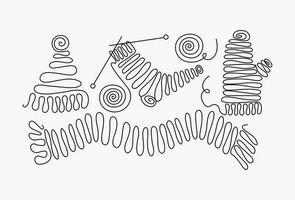 tejido de punto hilos. uno línea dibujos. línea Arte. tejido de punto guantes, bufanda, sombrero, calcetín. hecho a mano signo. frío estación, calentar ropa. vector ilustración, antecedentes blanco aislado.