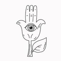 Hand with an all-seeing eye in the palm . vector