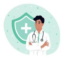 avatar de un sonriente doctor, médico obrero. vector