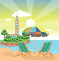 Illustration of Beach Chairs with Umbrella vector