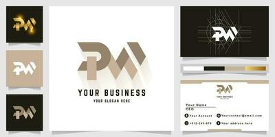 Letter PW or PM monogram logo with business card design vector