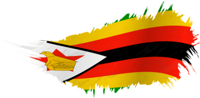 Flag of Zimbabwe in grunge style with waving effect. png