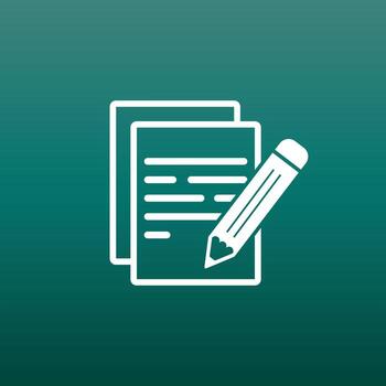 Document with pencil pictogram icon. Simple flat illustration for business, marketing internet concept on green background. Trendy modern vector symbol for web site design or mobile app