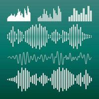 Vector sound waveforms icon. Sound waves and musical pulse vector illustration on green background.