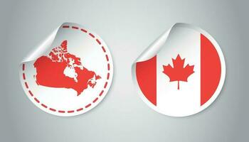 Canada sticker with flag and map. Label, round tag with country. Vector illustration on gray background.