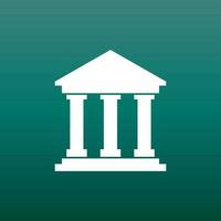 Bank building icon in flat style. Museum vector illustration on green background.