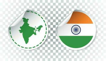 India sticker with flag and map. Label, round tag with country. Vector illustration on isolated background.