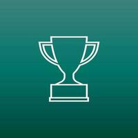 Trophy cup flat vector icon in line style. Simple winner symbol. White illustration on green background.