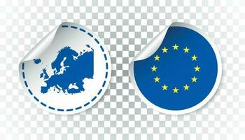 Europe sticker with flag and map. European Union label, round tag with country. Vector illustration on isolated background.