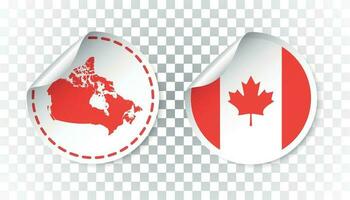 Canada sticker with flag and map. Label, round tag with country. Vector illustration on isolated background.